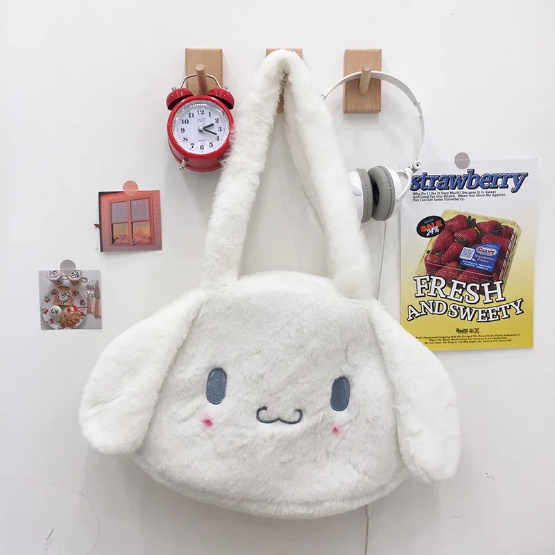 Sac à main en peluche Sanurgente Ins Cinnamoroll pour femmes et filles, jouets en peluche mignons, grand sac à dos de chien à oreilles de dessin animé, sacs à bandoulière Kawaii, cadeaux