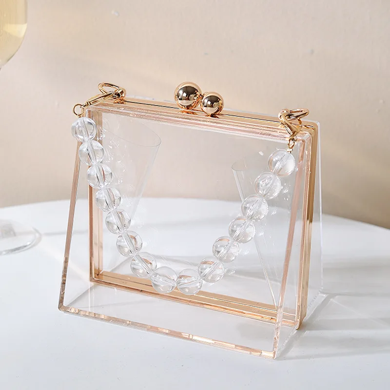 

Acrylic Transparent Dinner Bag Creative Ladies Handbag Removable Chain Handle Bag Street Trend Hard ell Summer 202 New Model