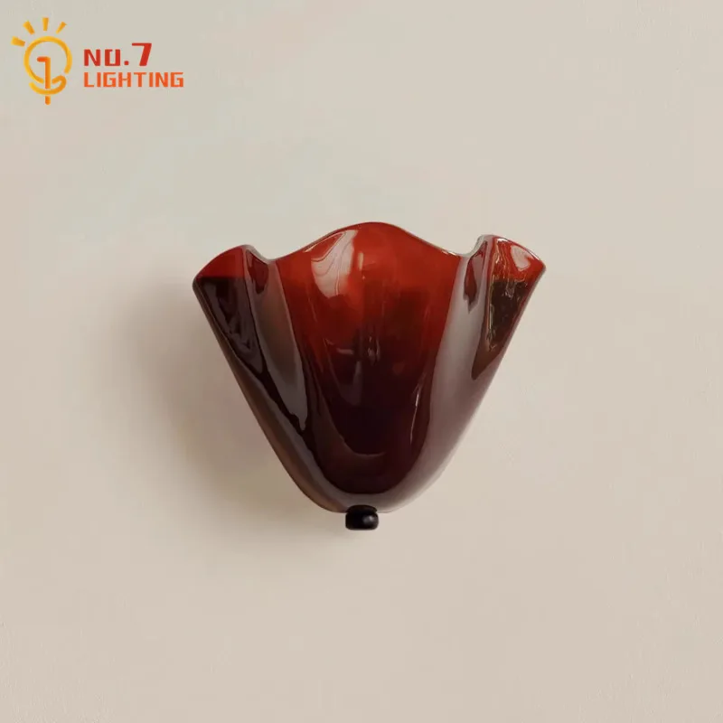 American Vintage Colored Berry Glass Wall Lamp LED E14 Nordic Design Shell Wall Mounted Living Room Background Study Bedroom Bar