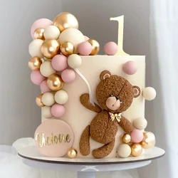 45Pcs Ball Cake Toppers Pink Gold Skin Happy Birthday Cake Topper for Baby Shower Baptism Birthday Wedding Party Cake Decorat