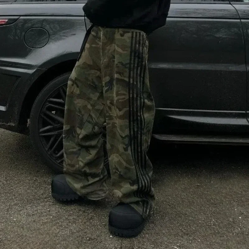 التمويه الرجال Sweatpants الشارع النمط الأمريكي الرجال والنساء عارضة السراويل عارضة السفر y2k الرجعية أنيق بارد