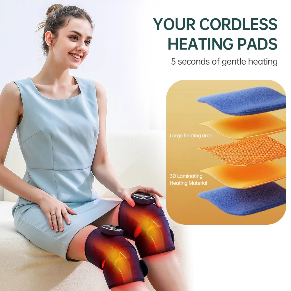 Heating Knee Massager Knee Shoulder Elbow 3-in-1 Heated Knee Portable Wireless Vibration Knee Heating Pad Heated Knee Brace Gift