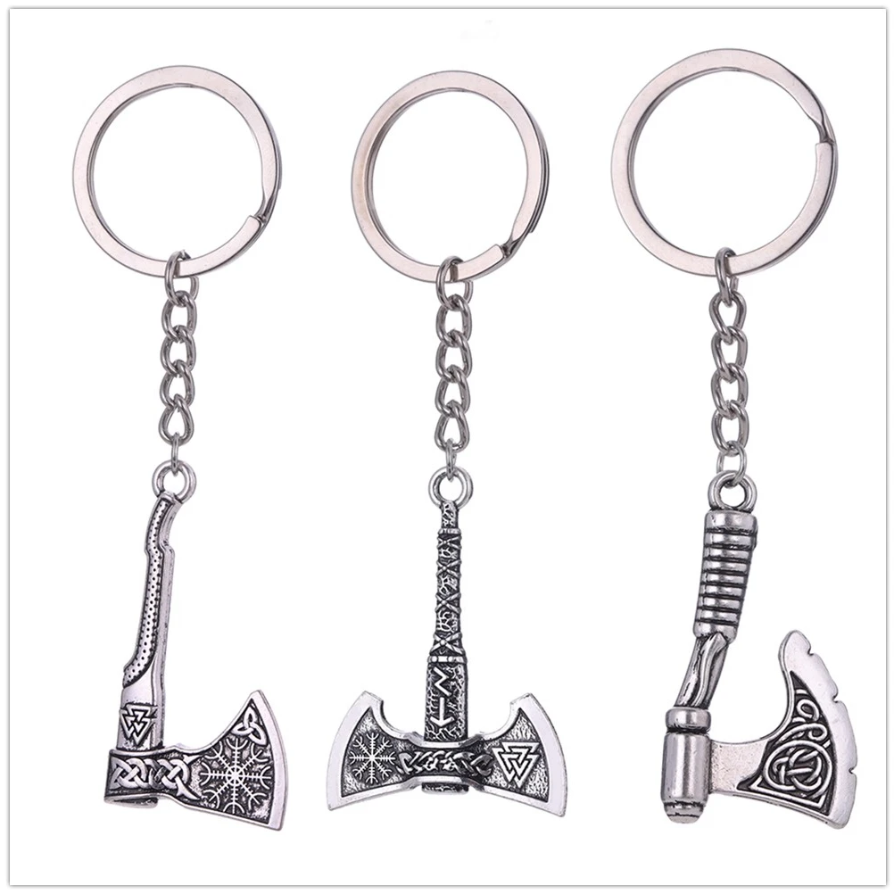 Dreamtimes Viking Axe Pendant Keychain Stainless Steel Men\'s Celtic Rune Vintage Protector Jewelry Gift Wholesale