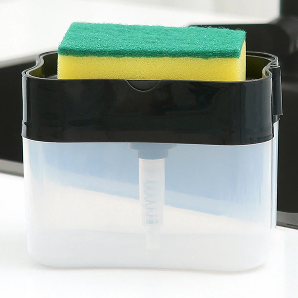 1 For Household Kitchen 2 In 1 Pressing Soap Liquid Box, Easy To Replenish, Durable, For Sponge, Dish Cloth, Pot Brush, Black view 5