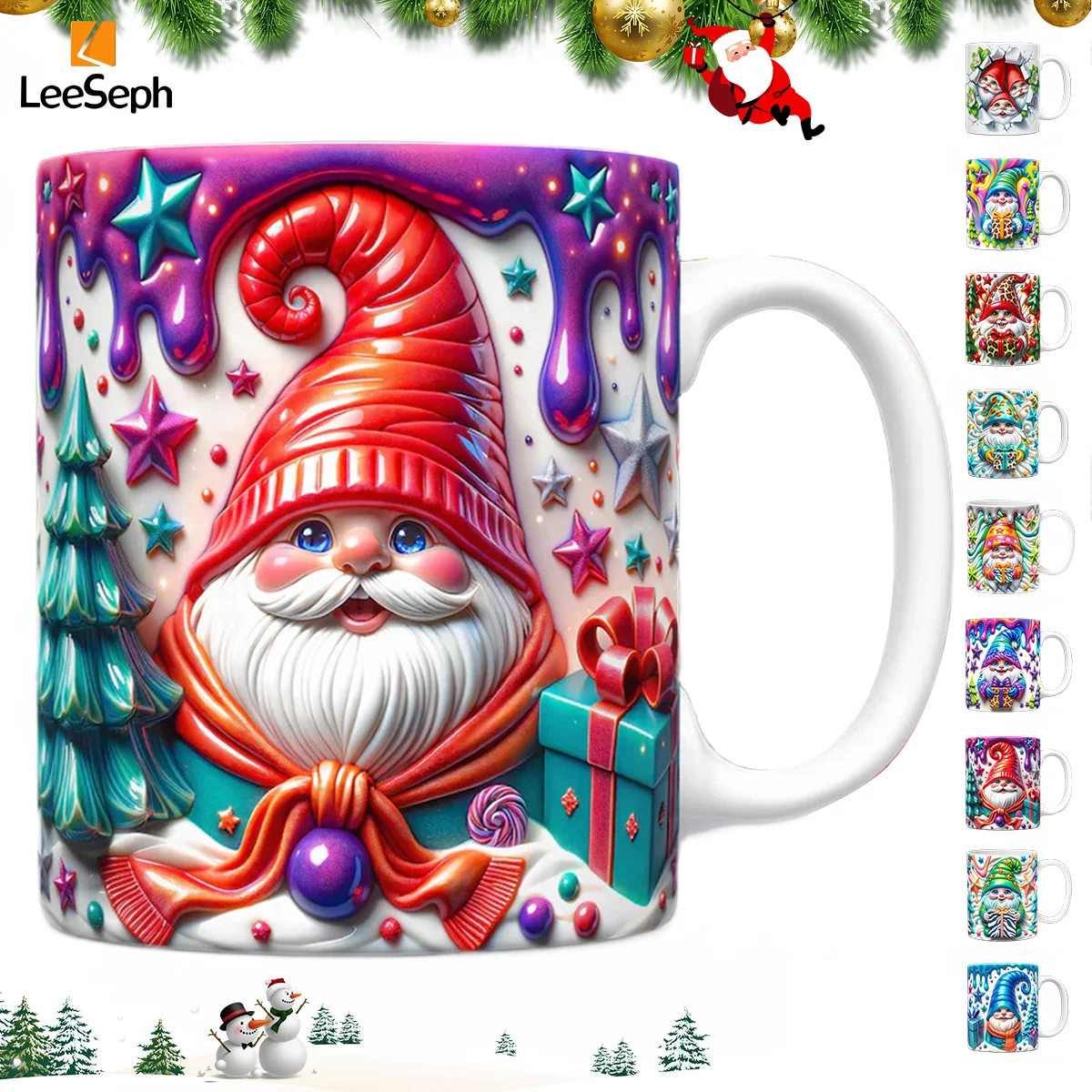 3D Christmas Coffee Mug, Cute Personalized Design Gnome Ceramic Coffee Tea Cup with Handle, for Thanksgiving, Anniversaries