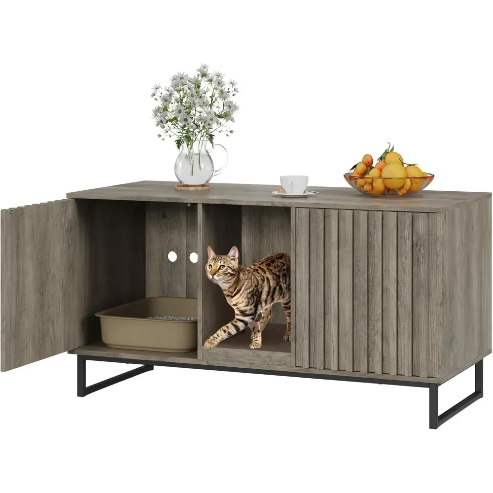 

Cat Litter Box Enclosure for 2 Cats, 47.6’’ Litter Box Furniture Hidden with Scratch Pad, Double Room Large Cat Cabinet,