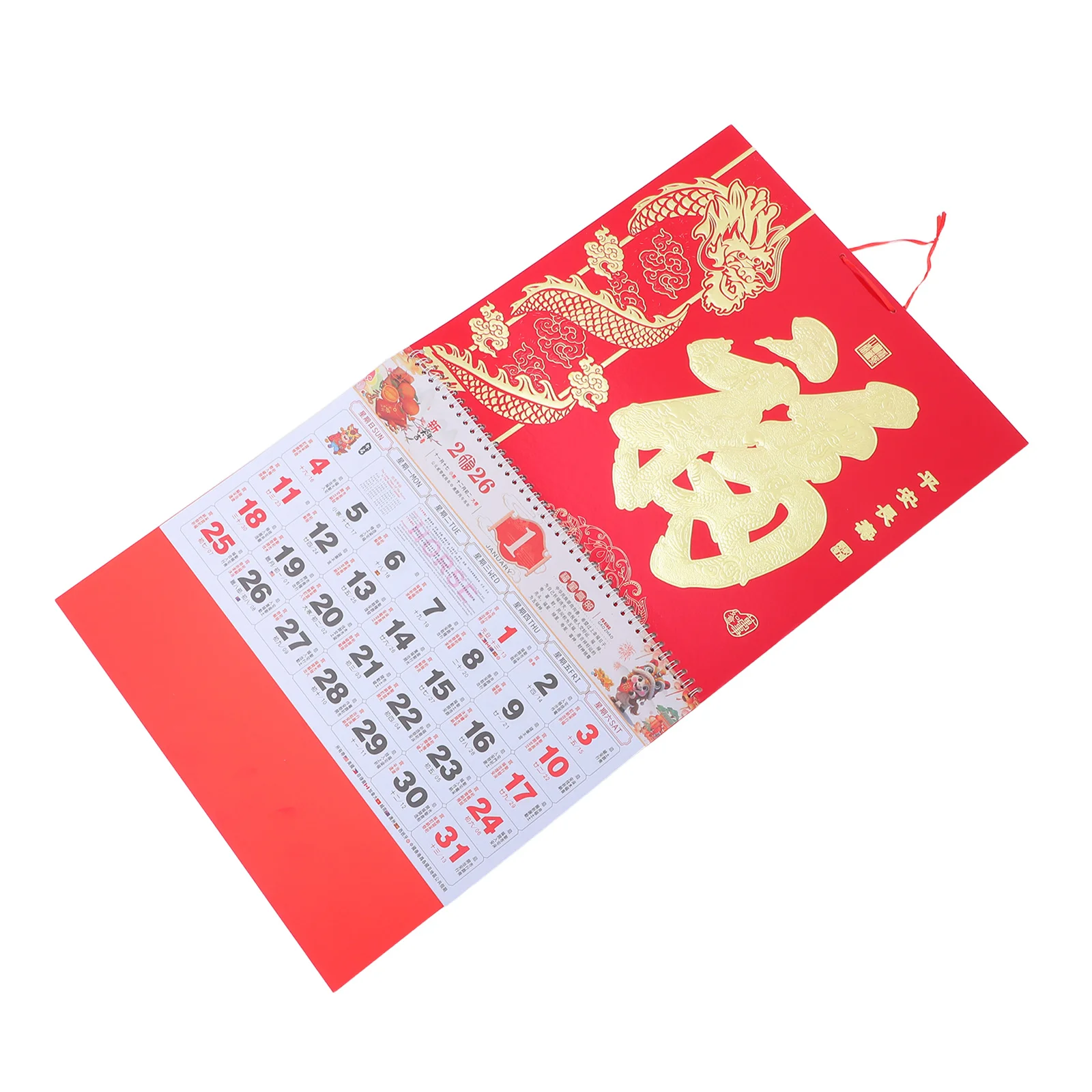 

2026 Large Wall Hanging Calendar Traditional Chinese Lunar Calendar with Tear Off Pages Fu Charm for Yearly Organization and
