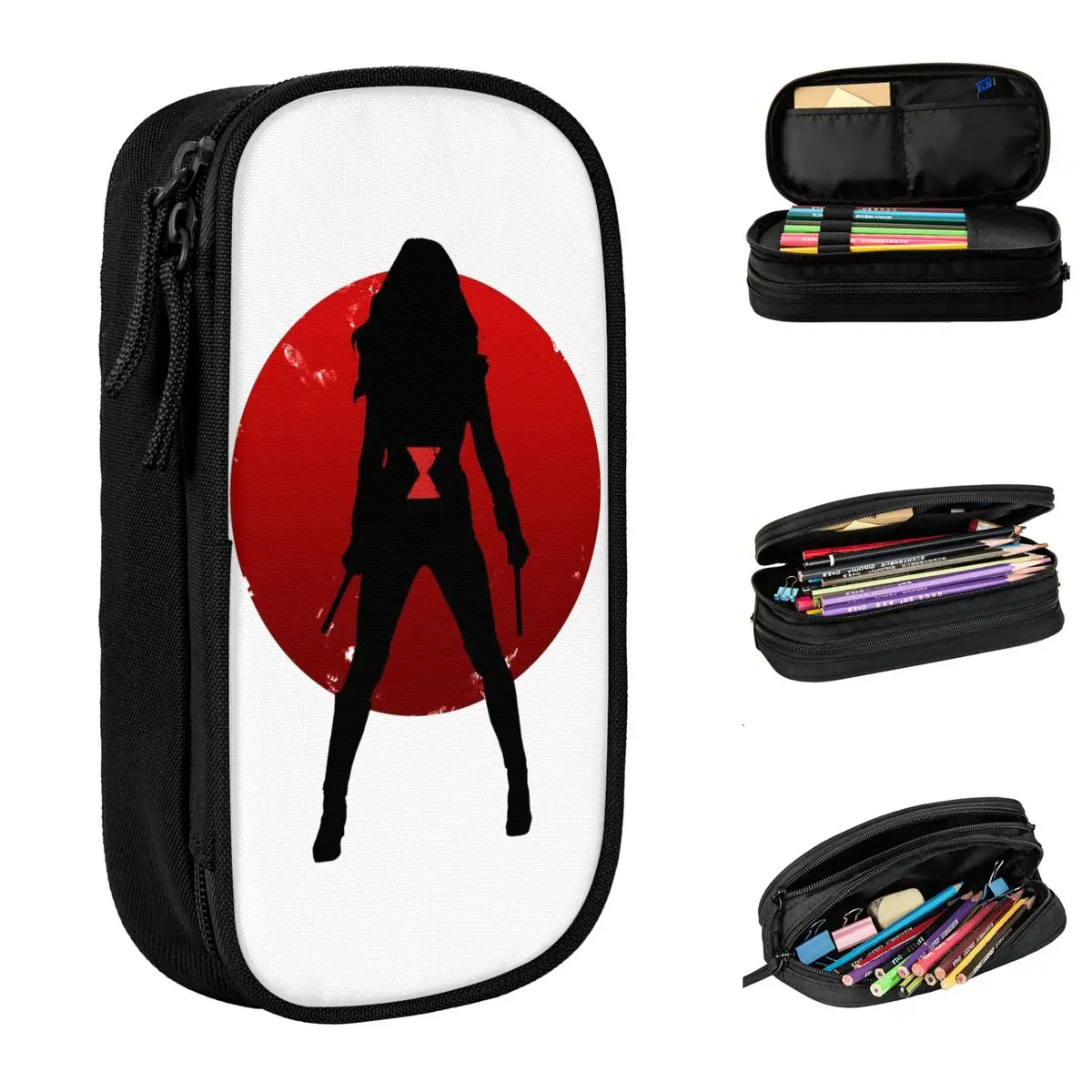 Black Widow Silhouette Emblem Pencil Case Classic Pen Box Pencil Bag Student Large Storage Students School Cosmetic Pencil Pouch