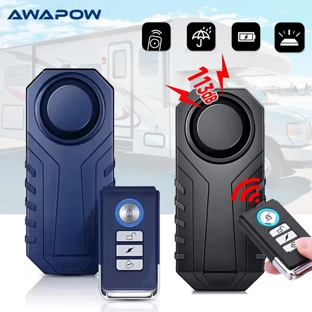 Awapow RV Alarm Anti Maling 113dB Alarm Sepeda Motor Kapal Remote Control Perlindungan Keamanan Mobil Tahan Air