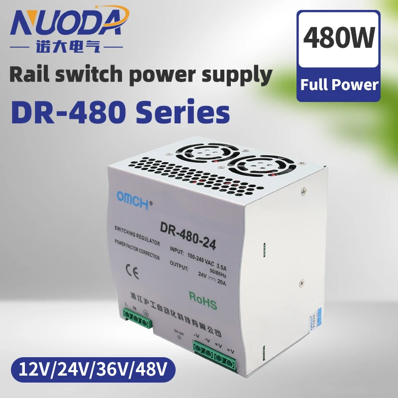 

DIN -Rail Switching Power Supply DR-480 Output 12V/24V/36V/48V Output Industrial Overload Protection Transformer Single