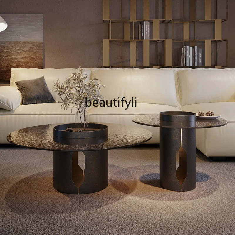 

Italian round Coffee Table Living Room Home Light Luxury Modern Tempered Glass Coffee Table Silent Style furniture living room