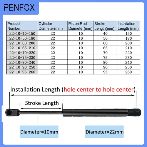 Imagen 2 del producto Barras de puntal universales, resorte de Gas amortiguador, barra de soporte de elevación hidráulica, máquina de cama de coche RV, 150mm-260mm, 70kg/700N, 1 unidad