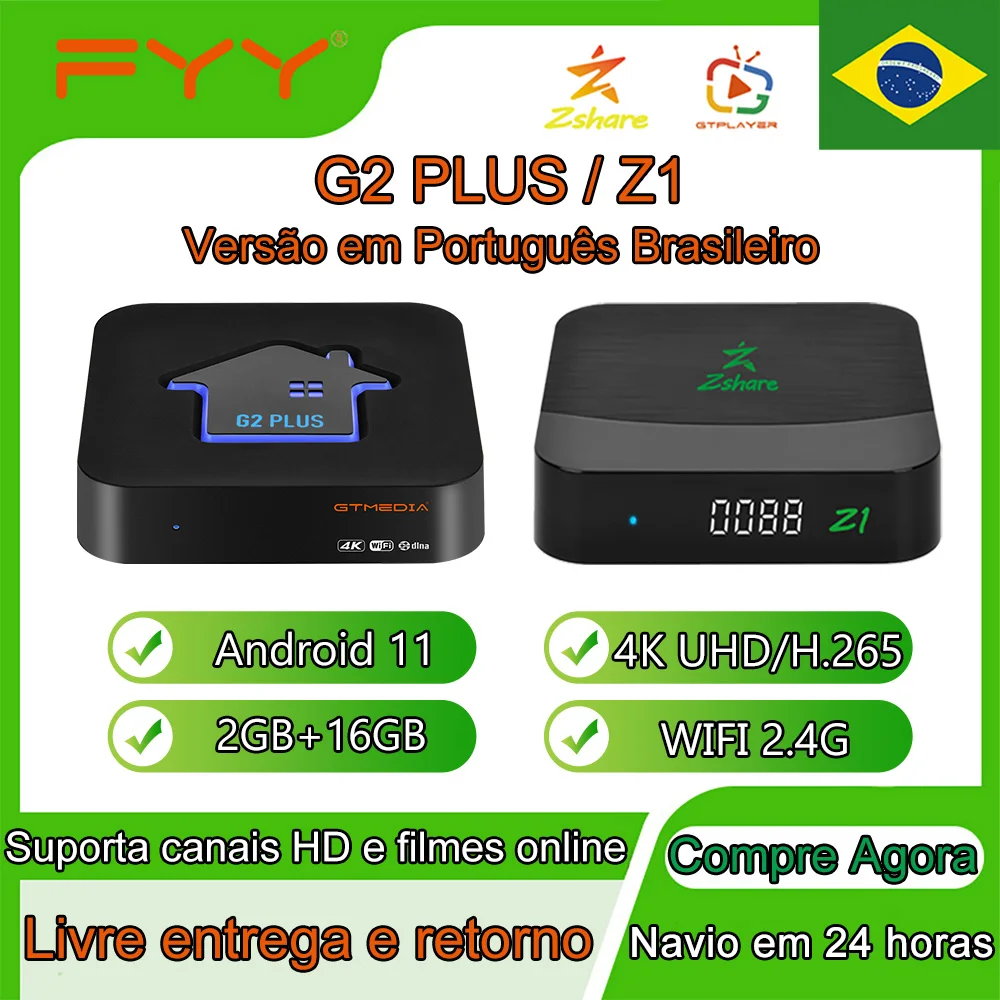 

GTMEDIA G2 PLUS / Zshare Z1 Brazil Android 11 TV Box 4K UHD 2GB 16GB Set Top Box Built in 2.4G WiFi GTplayer Zshare HD Channels