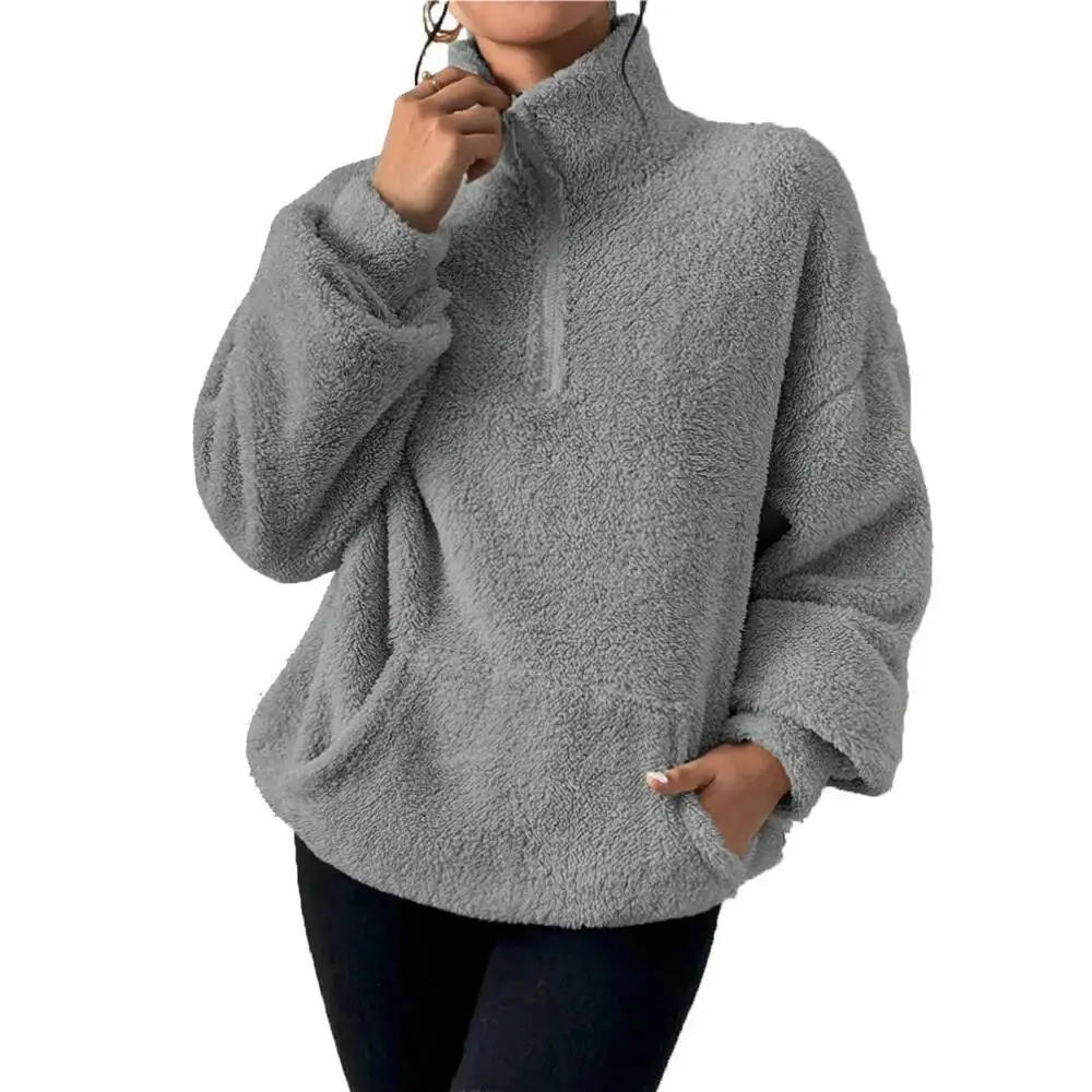 Women's Knitting Sweater Hoodies 2025 Autumn Winter Plush Fleece Lined Stand Collar Sweatshirt New Casual Daily Upper Garment