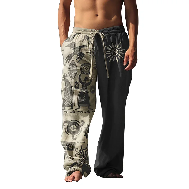 Pantalon décontracté imprimé rétro pour hommes, respirant, coupe ample, jambes larges, élégant, Streetwear d'extérieur, pantalon confortable avec cordon de serrage