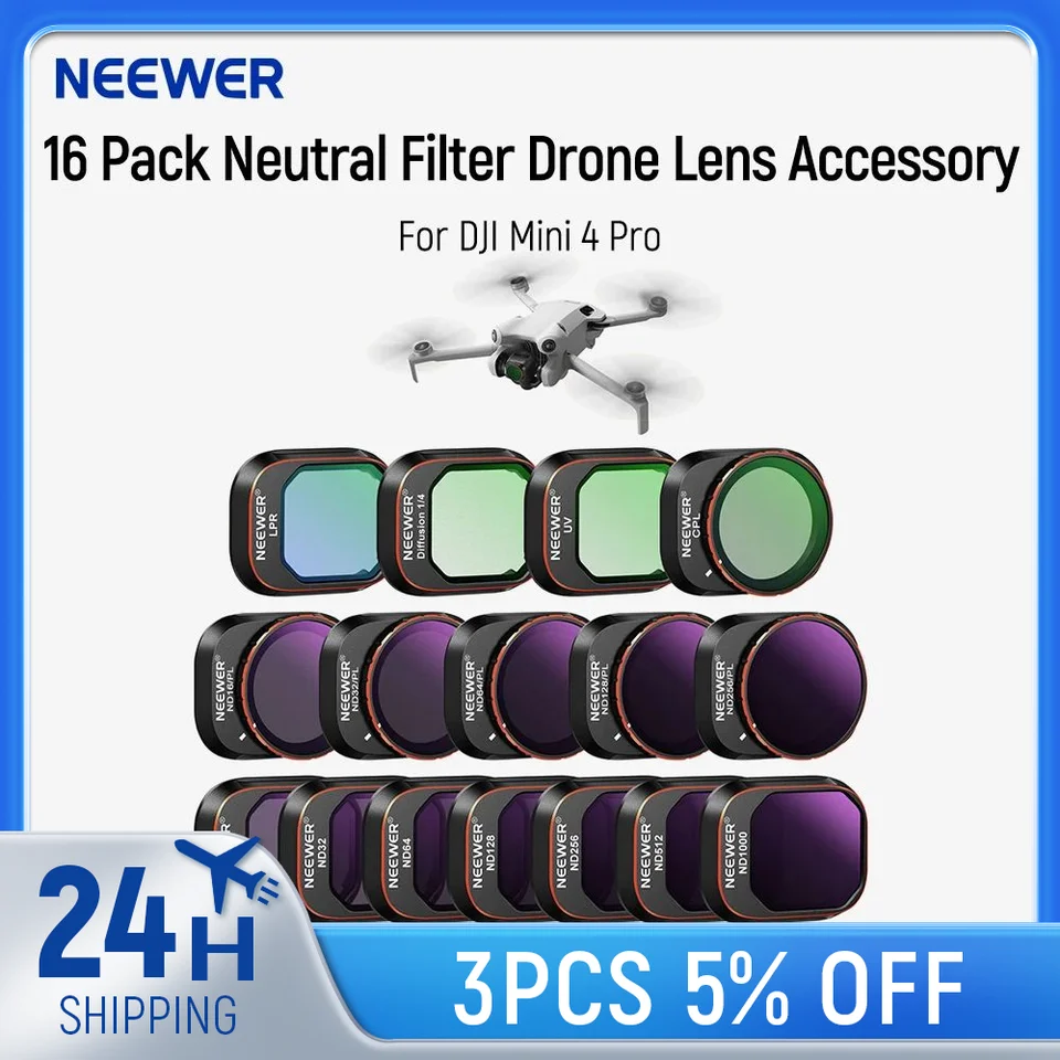 Kit 4 Filtres ND CPL NEEWER Pour DJI Flip Drone - ND16 ND64 ND256 + Polariseur Circulaire Verre HD Multicouche