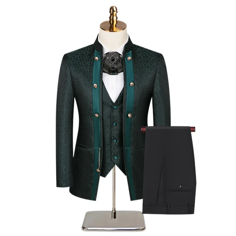 

2024 High-end Design European and American Suit for Men (suit + Vest + Trousers) Stylish and Handsome Stage Three-piece Set