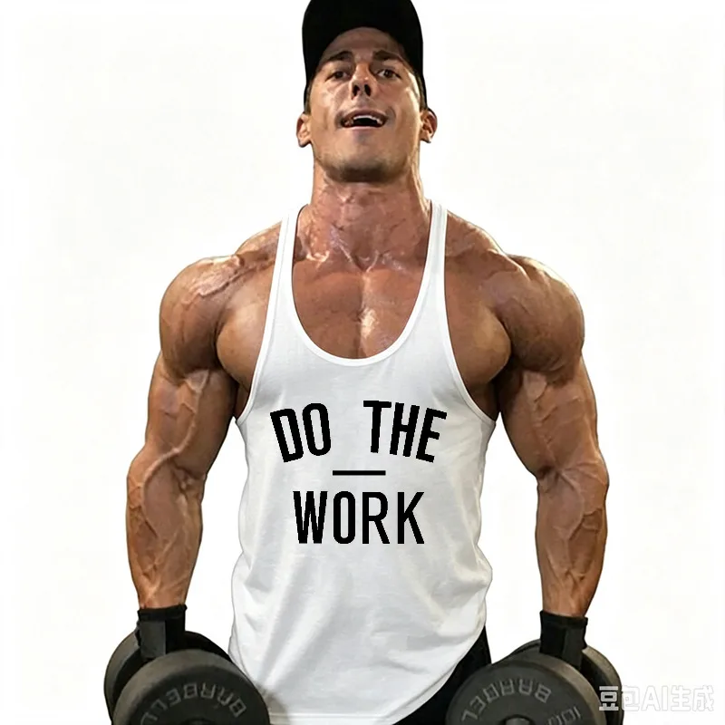 DO THE WORK Mens Running Vests Summer Cotton Y-Back Gym Stringer Tank Tops Bodybuilding Shirt Muscle Workout Fitness Singlets