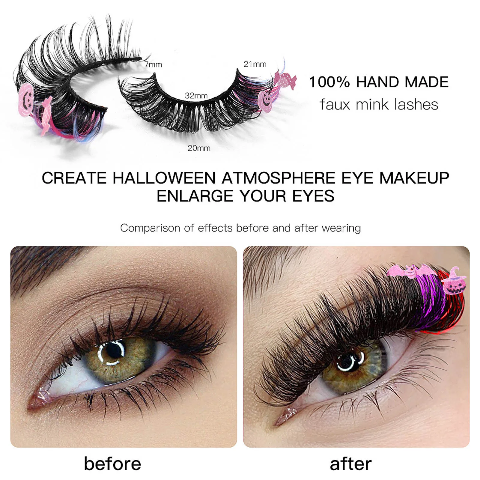 7 Paar Overdreven Wimpers Curling Cosplay Volume Valse Wimpers Halloween Decoratie Pompoenen Lange Piekerige Wimpers Make-Up