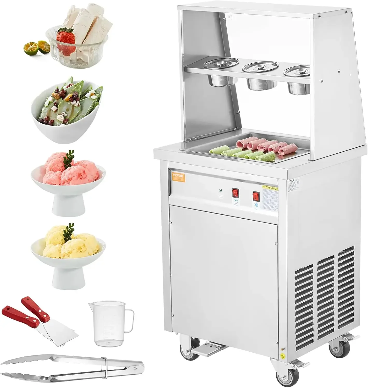 

Fried Ice Cream Roll Machine, 13.8" x 13.8" Square Stir-Fried Ice Cream Pan, Stainless Steel Commercial Rolled Ice Cream Maker