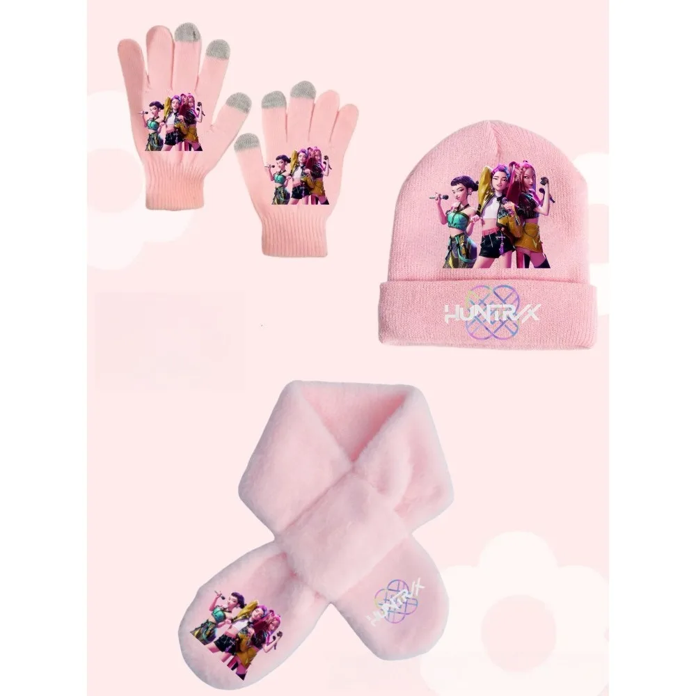 K-pops Knitted Hats Kids Demons Winter Warm Knitted Hat Scarf Glove Hunters Anime Mira Rumi Zoey Cosplay Cap Christmas Gift