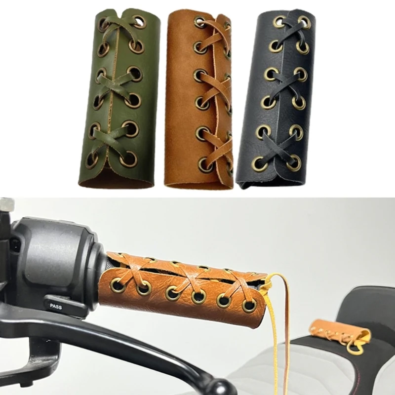 2pcs Motorcycle Enthusiasts Handlebar Grips Vintage Handshake Grip Leather Sleeve for Enhanced Riding Comfor