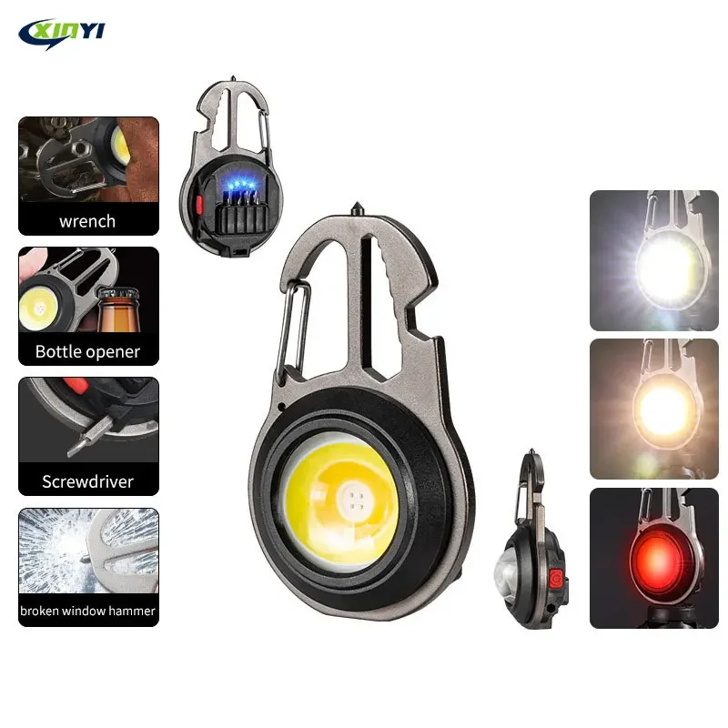 

New Mini Portable Work Light Multifunctional COB Flood Light Rechargeable Keychain Light Strong Durable Flashlight