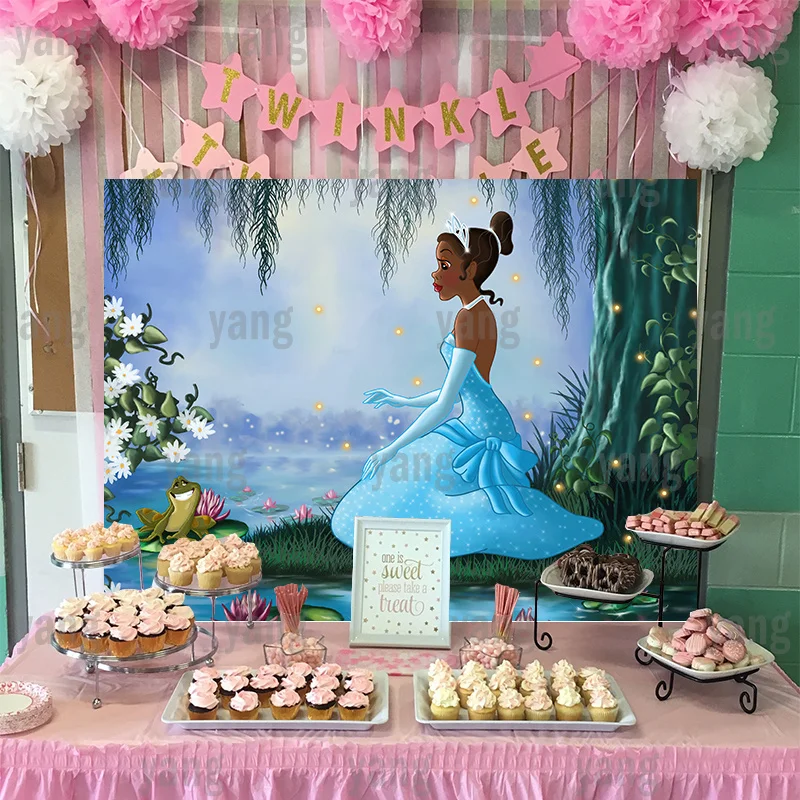 Lotus Disney Princess and The Frog Backdrop Tiana Party Photography Background Baby Shower Girl Birthday Cake Banner Decoration