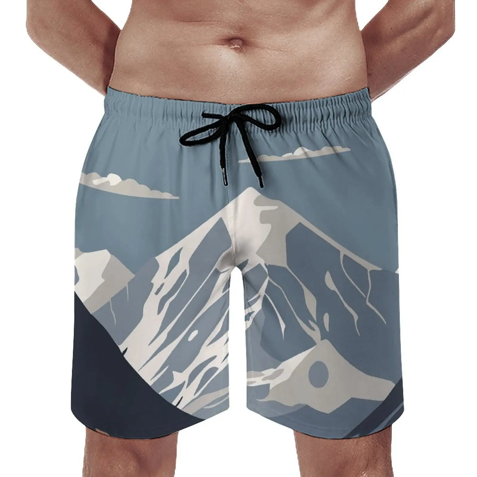 Summer Fashion Men/Women Loose Casual Plus-Size Cartoon Snow Mountain Print Can Be Worn Outside The Beach Quarter Pants