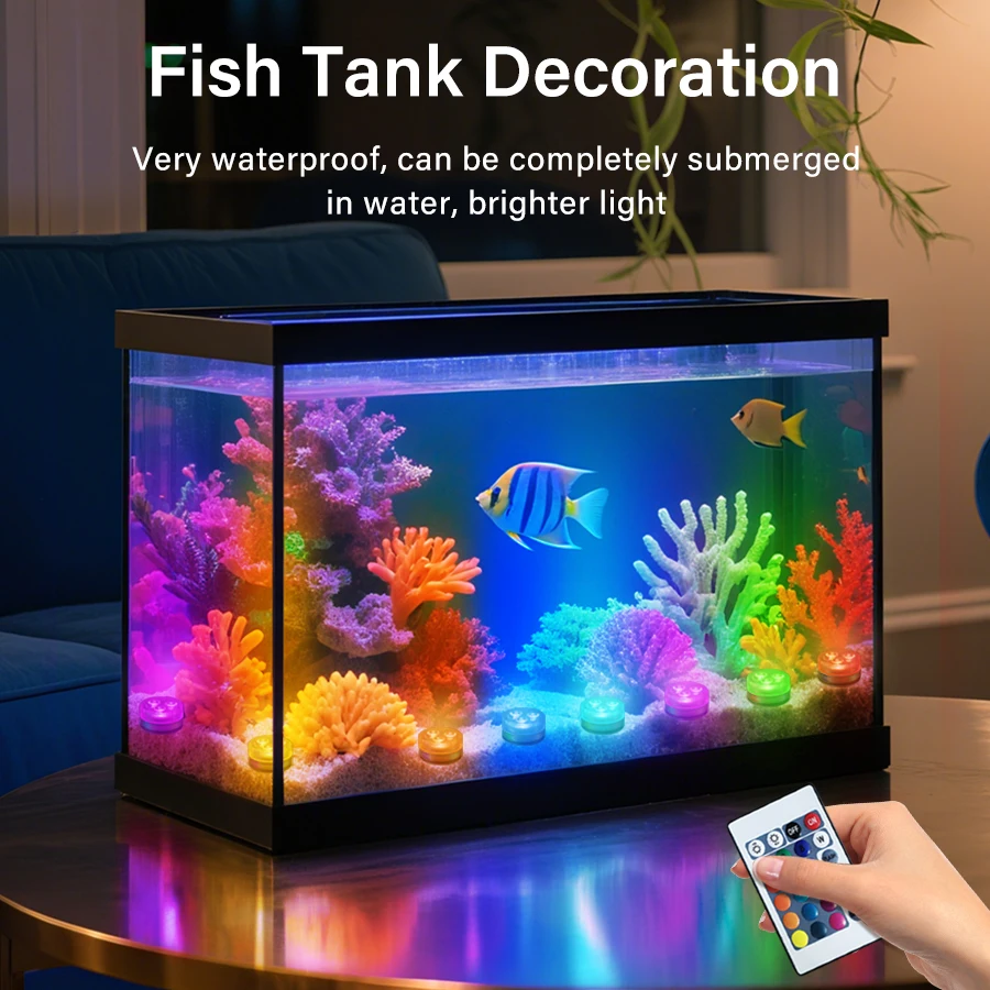 RGB Outdoor Led Underwater Submersible Lights with Battery Remote Control for Swimming Pool Fish Tank Party Pumpkin Garden Decor