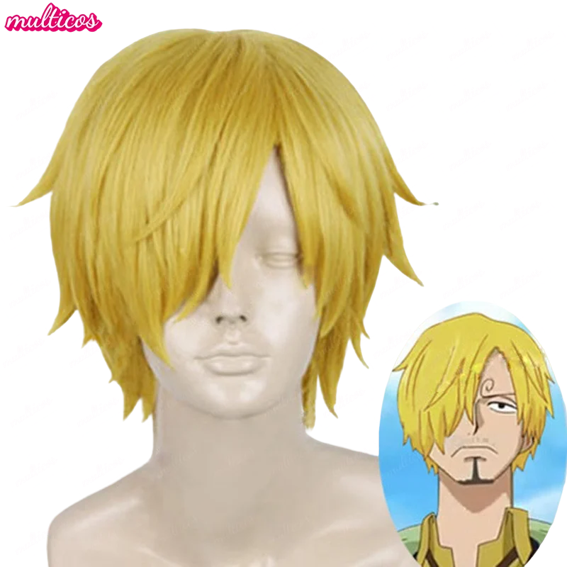 

Парик для косплея Sanji из высококачественного Аниме One Piece, короткие прямые золотистые термостойкие синтетические волосы, для косплея, с шапочкой