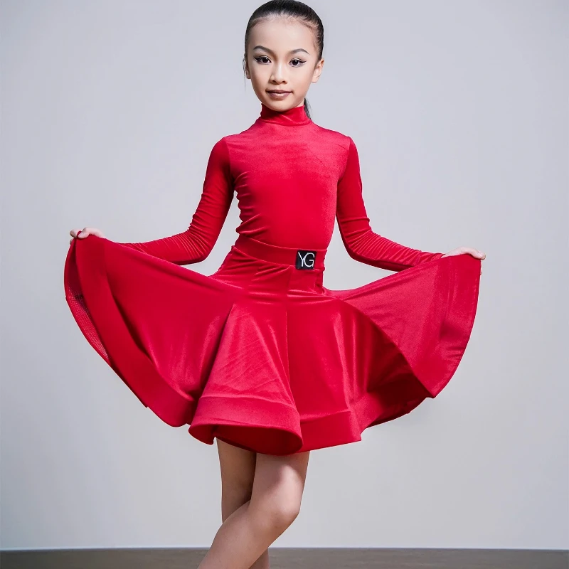 

Thin Velvet High-Neck Latin Dance Competition Costume ChaCha Dance Practice Wear Bodysuit Skirt Girls Samba Performance Clothing