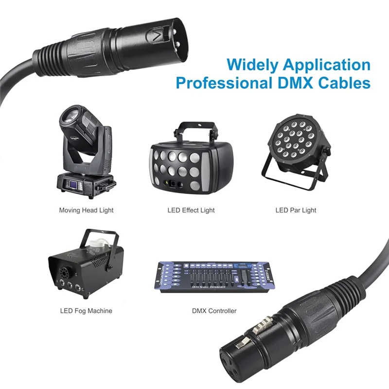 DMX Cable 10Ft,4 Pcs DMX Cables 3Pin Signal XLR Male To Female DMX Cable Wire For Signal Transmission For Stage Lighting-AT64