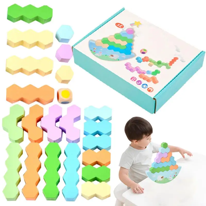 Wooden Balance Stacking Toys Building Blocks Set Tower Balance Stacking Blocks Game Board Games Family Building Blocks Toy For