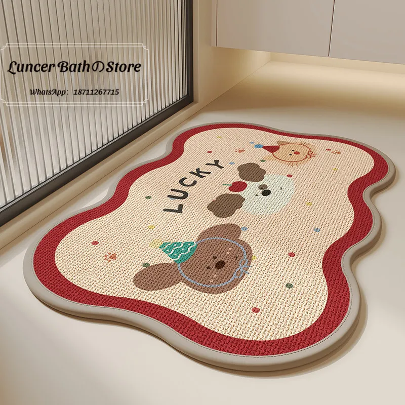 Cartoon colorful hemp floor mat, household washable, water-absorbing and non-slip floor mat, easy to take care of