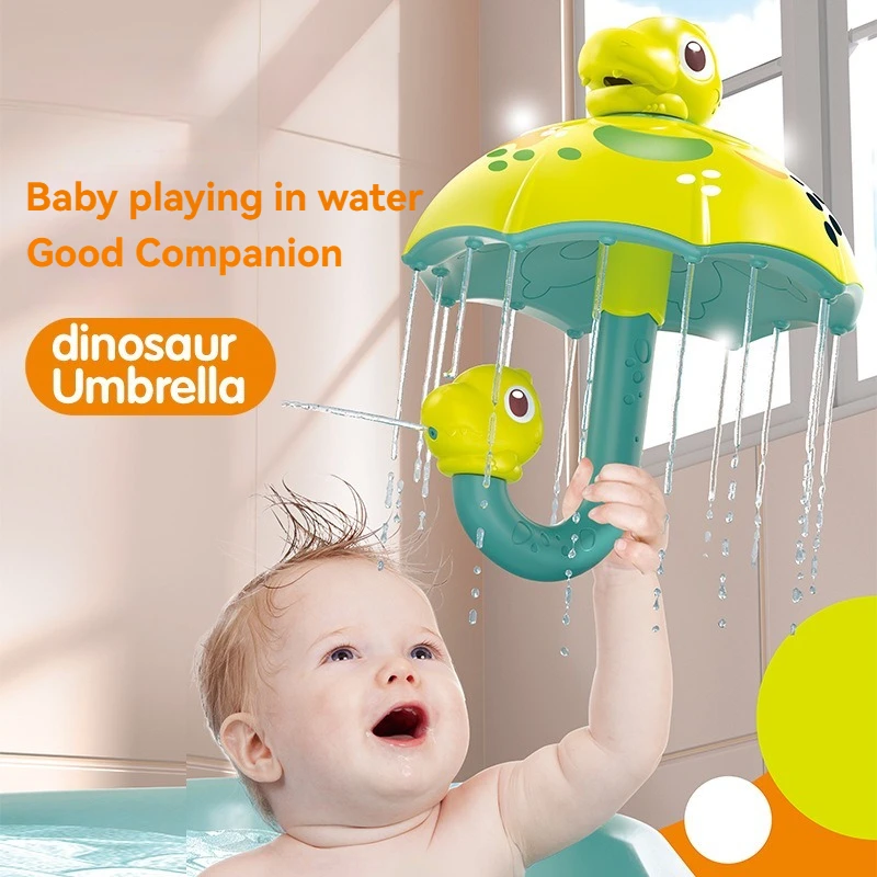 لعبة رذاذ الحمام بمظلة الديناصورات - رذاذ الماء الدوار للأطفال، اللعب التفاعلي وتصميم رأس الدش الآمن
