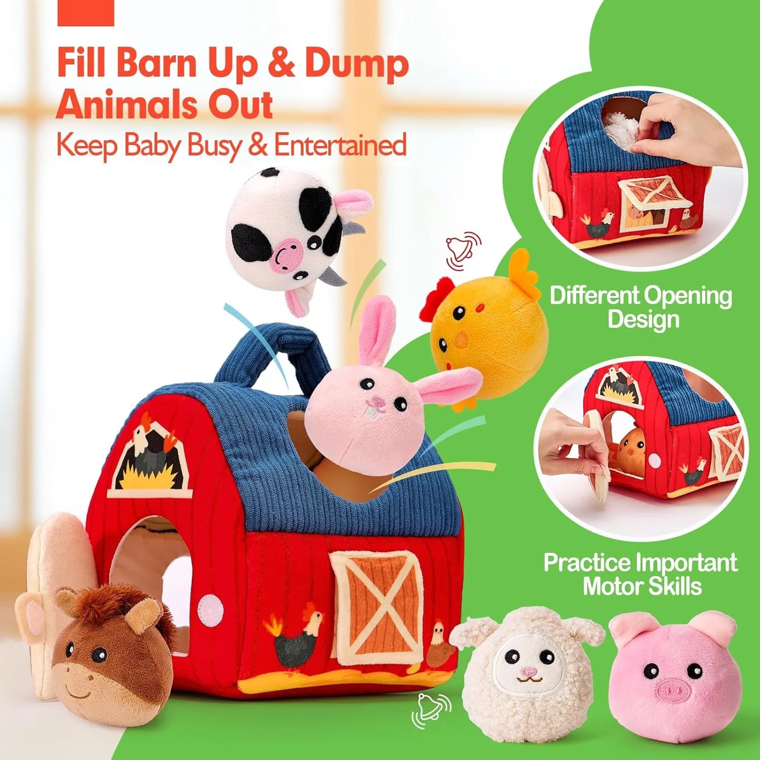 

Plush Farm Animal ToysHouse Carrier Pretend Play Set Farm Barn House Carrier Interactive Communication Party Toy Plush Stuffed
