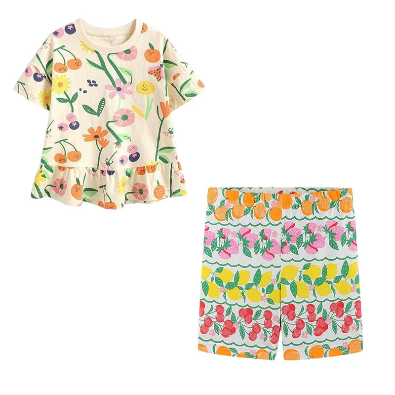 

3-7T 2 Pcs Sets Tshirts+Shorts Children'S Clothing Sets European And American Style Children'S Suit Cartoon Pattern Clothes
