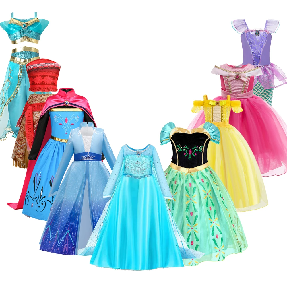 

Princess Dress Girls Halloween Costume Moano Children Kids Anna Elsa Cosplay Mermaid Snow White Carnival Party Disguise Outfit