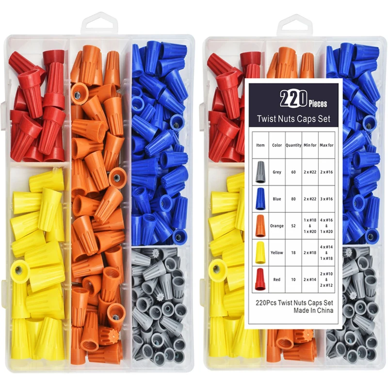 220pcs Electrical Wire Connection Screw Twist Connector Cap Box Insert Kit Nut Spring Quick Connection Wire Terminal