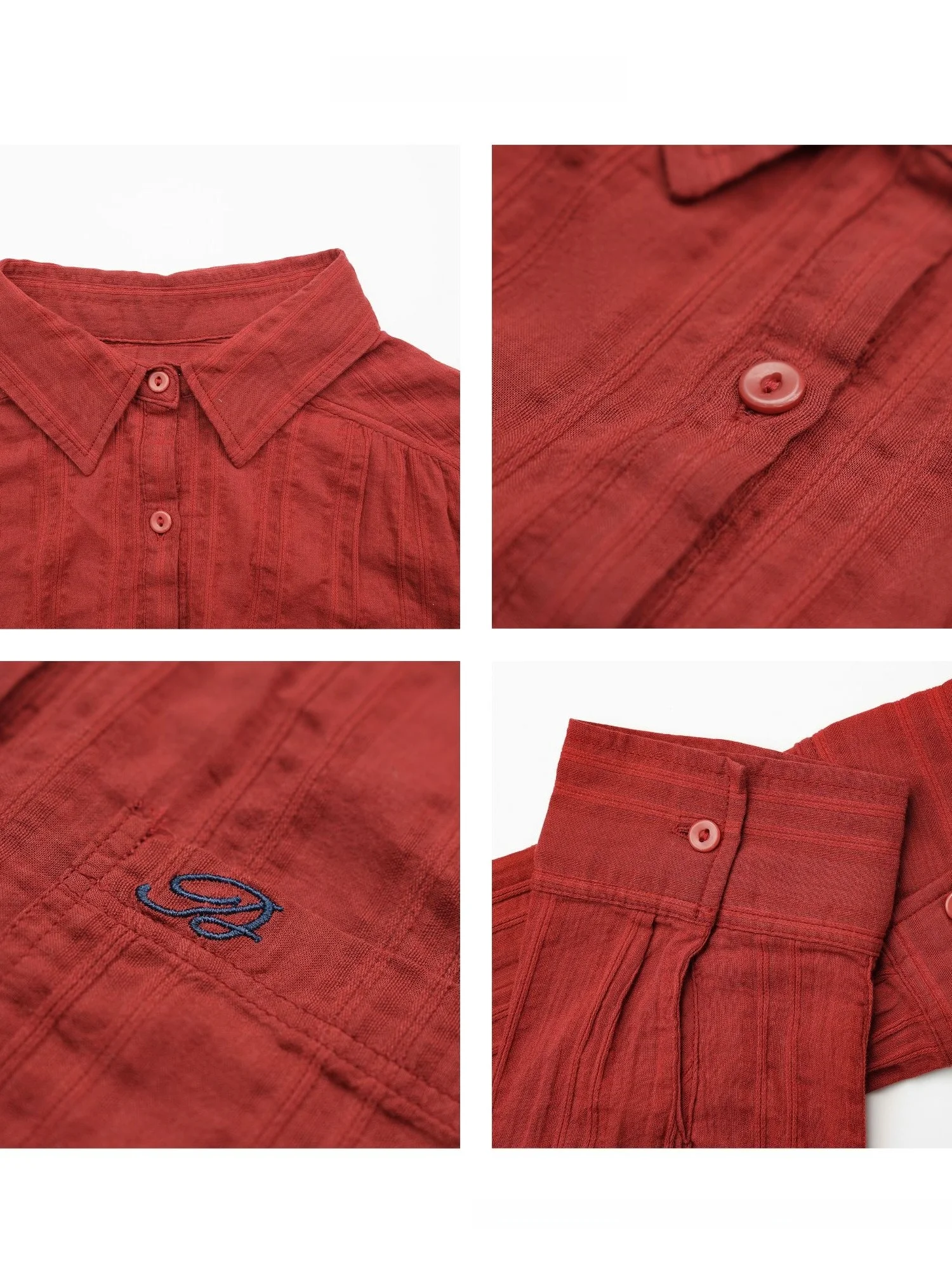 

Red Rose Pure Cotton Embroidered Floral Pattern Retro f Buttoned Simple Sle Women's irt Zhang lin G372T Summer 2025