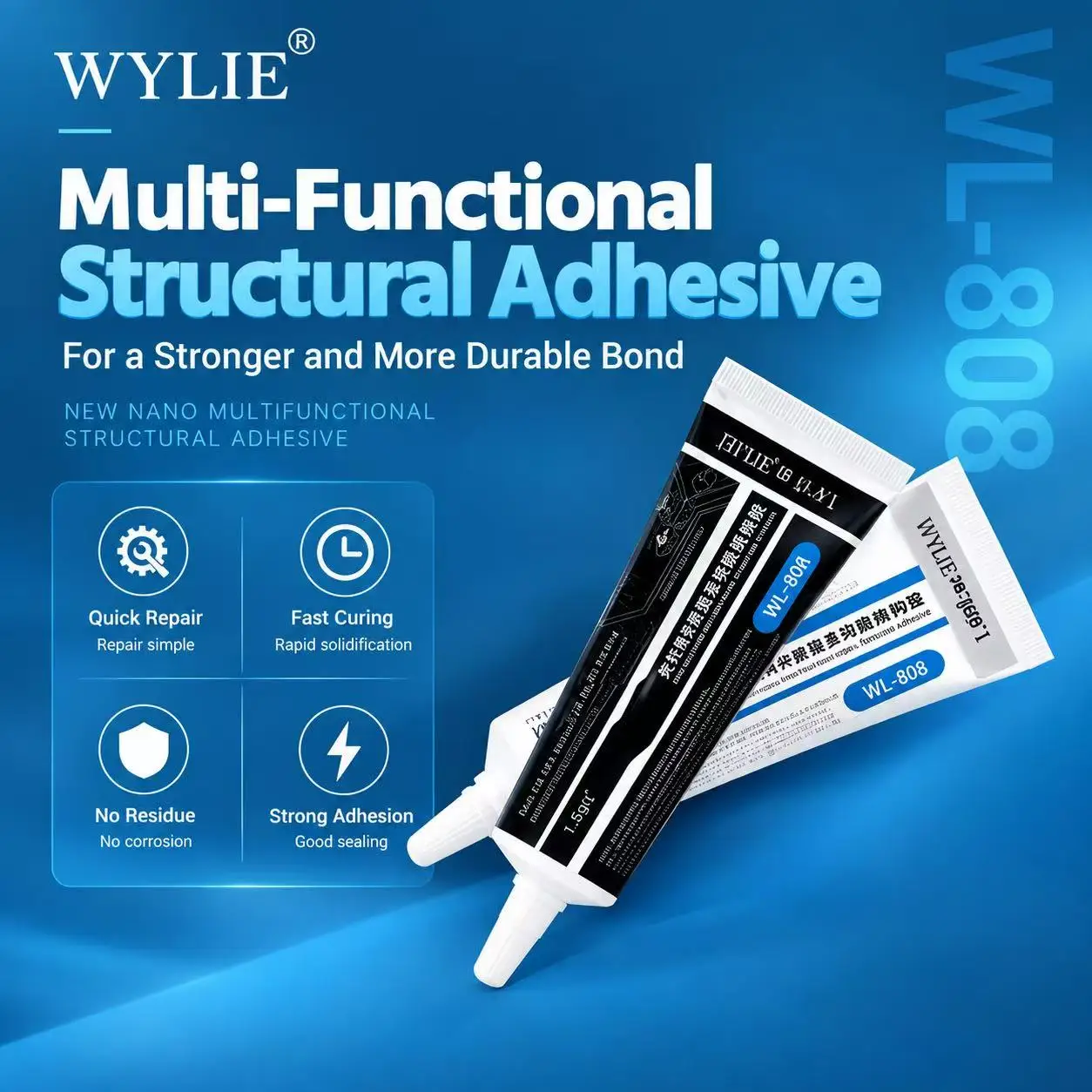 WYLIE WL-808 Nano Multifunctional Structural Adhesive Transparent&Black Glue Strong Bonding for Phone Screen Repair