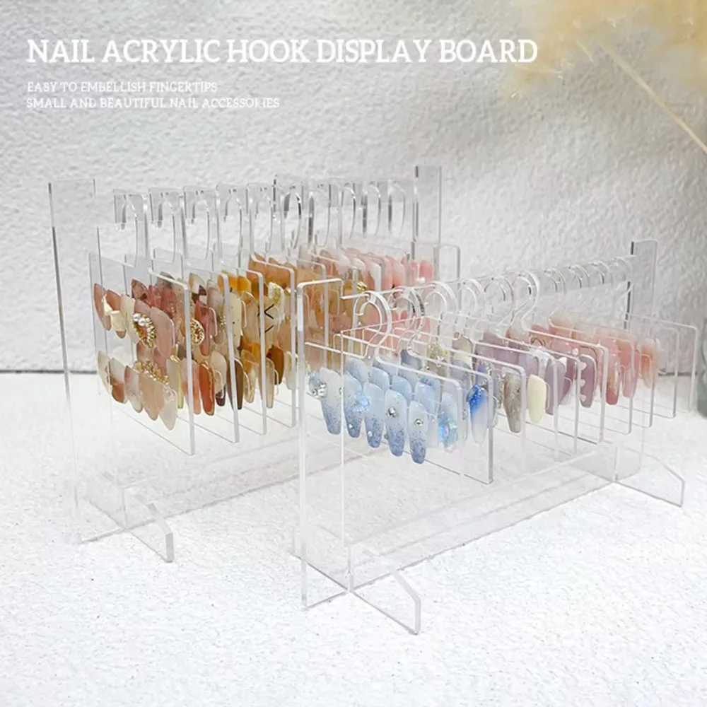 Transparent Acrylic Nail Art Display Rack Hook Multi-Purpose Nail Storage Stand Desktop Mounted Dustproof Nail Art Display Board