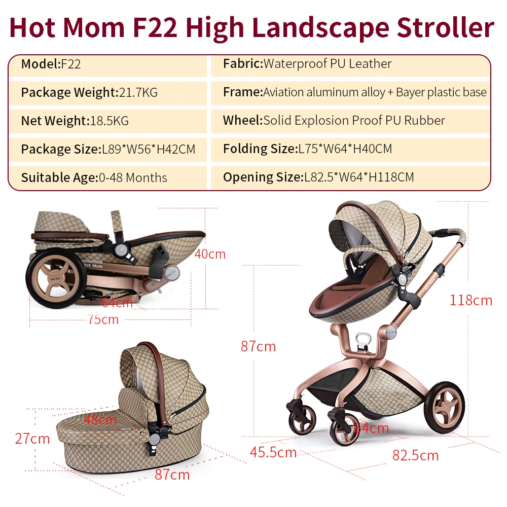 Hete Moeder 2 In 1 Kinderwagen, Kinderwagen, Hoog Landschap Kinderwagen Voor Pasgeboren Baby, Meerdere Accessoires, Model F22