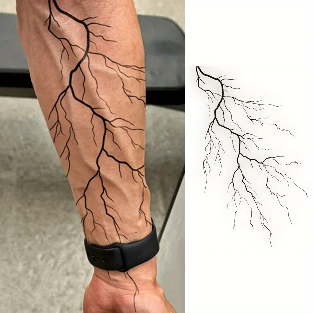 1 Sheet Arm Black Lightning Tattoo Sticker Waterproof Lasting Temporary Tattoo