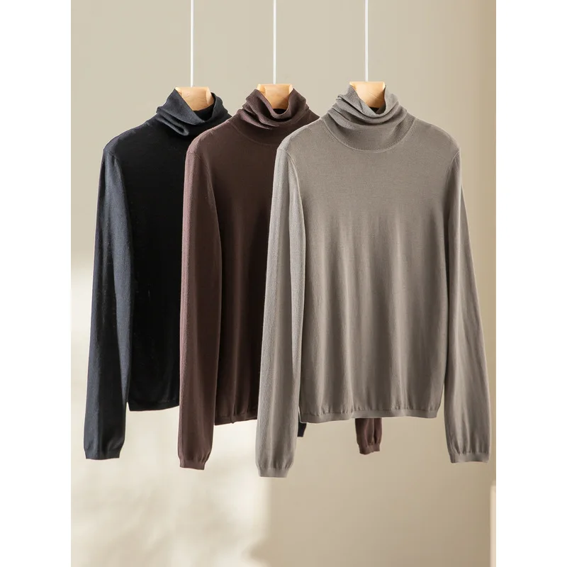 2026 New Year Gift Machine Washable Ultra Fine Gold Merino Wool Sweater Turtleneck Long Sleeve High End Versatile Slim Fit Knit