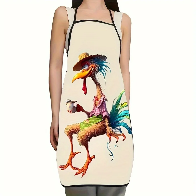 1pc Whimsical Cartoon Cowboy Chicken Apron - Durable Polyester, Kitchen Design with Playful Rooster Illustration, Perfect for BB