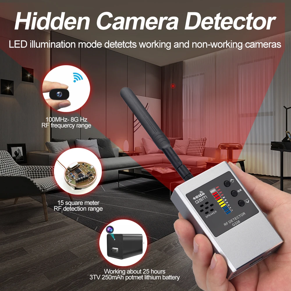 Wireless Hidden Camera Detect Professional Radio Frequency Finder Device GSM GPS RF Signal Detect Anti Wiretapping Scanner G338W