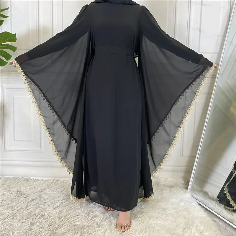 Women Eid Muslim Dress Abaya Ramadan Morocco Dresses Dubai Abayas Kaftan Vestidos Arab Long Robe Lace Patchwork Belt Modest