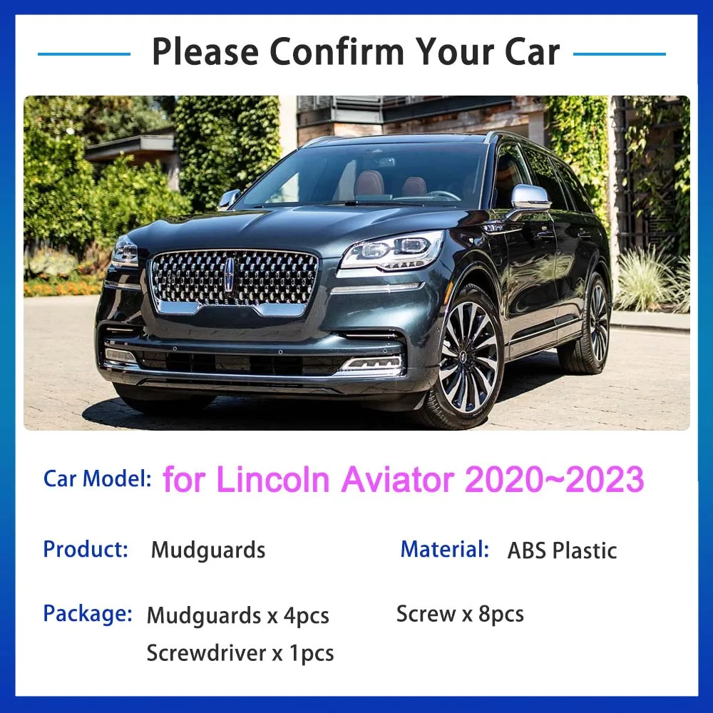 Mudguards for Lincoln Aviator 2020~2023 Accessories 2021 2022 Mud Flaps Splash Guards Front Rear Wheels Fender Flare Car Stying